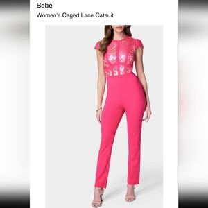 Bebe Vibrant Pink Lace Jumpsuit